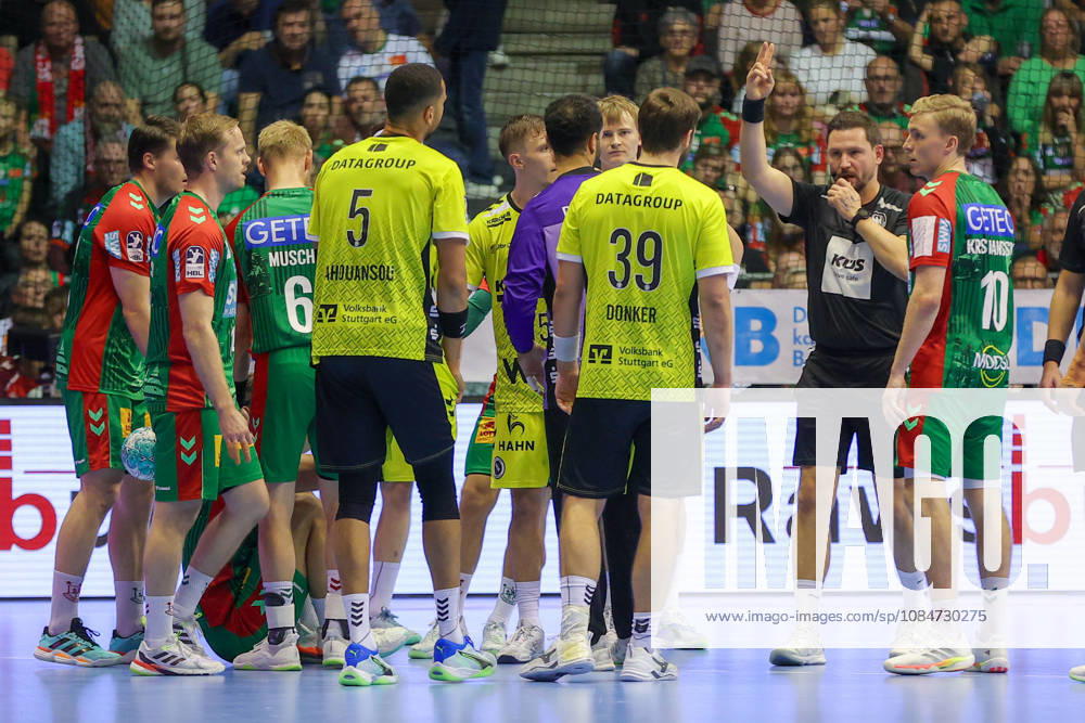 Opel HBL SC Magdeburg vs. TVB Stuttgart, v l altercation and 2-minute penalty for Malte Donker (Stuttgart), 39 (Magdeburg)