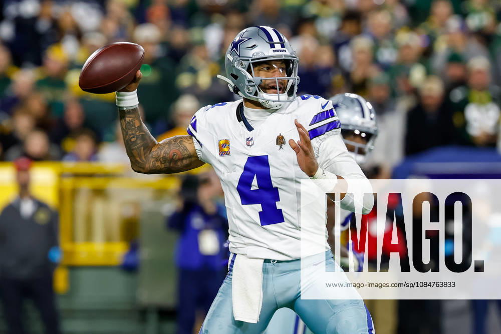 Oct 18, 2026; Green Bay, WI, USA; Dallas Cowboys quarterback Dak Prescott (4) passing the ball during the NFL, American Football Herren, USA game against the Green Bay Packers at Lambeau Field. Mandatory Credit: -Cal Media. NFL 2026: Cowboys Vs Packers OCT 18 - ZUMAc04_ 20261018_zma_c04_491