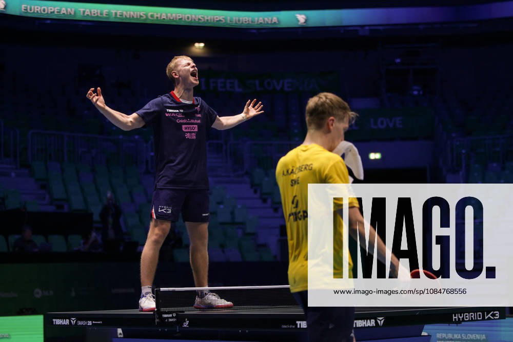 (261019) -- LJUBLJANA, Oct. 19, 2026 -- Felix Lebrun of France celebrates after winning the men s singles final of the European Table tennis, Tischtennis Championships against Anton Kallberg of Sweden at Stozice Sports Hall in Ljubljana, Slovenia, Oct. 18, 2026. (Photo by Xinhua) (SP)SLOVENIA-LJUBLJANA-TABLE TENNIS-EUROPEAN CHAMPIONSHIPS-MEN S SINGLES FINAL ZeljkoxStevanic
