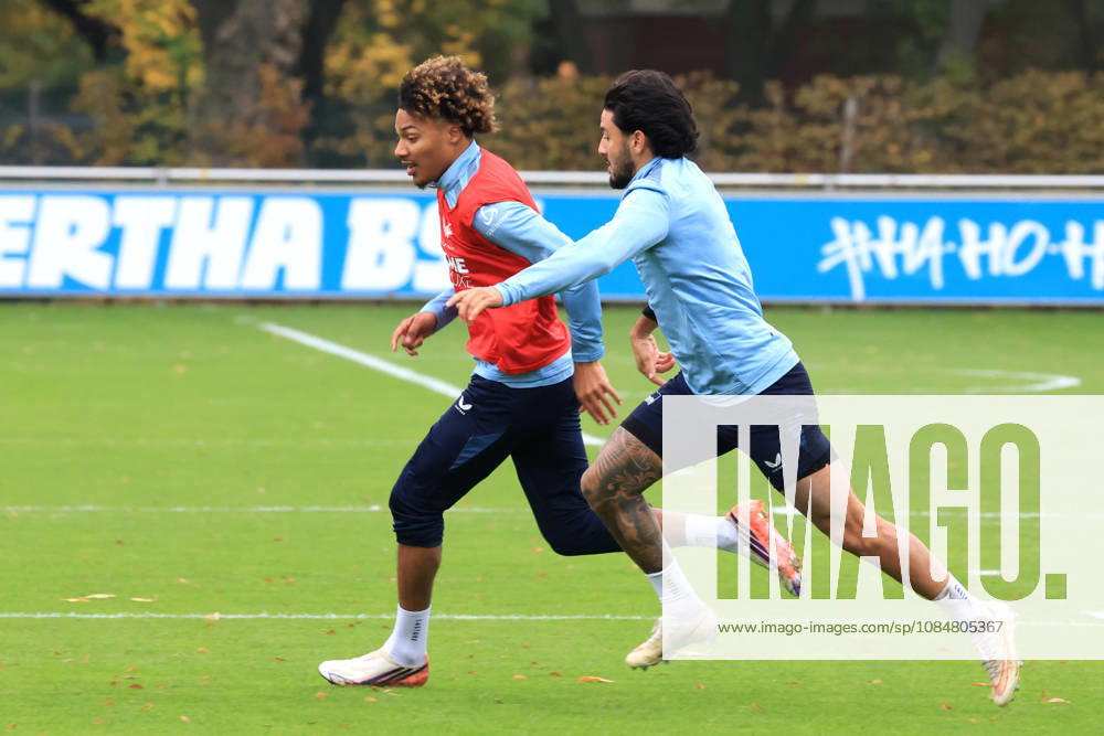 Germany, Soccer, 2. Bundesliga, 2026–2027 Season, Sportforum, Hertha BSC, Training: Oluwaseum Victor Adewumi (Hertha BSC Berlin 19), Kevin Sessa (Hertha BSC Berlin 8). DFB and DFL regulations prohibit any use of photographs as image sequences and or quasi-video. nordphoto GmbH, Engler, Berlin; Sportforum, Berlin, Germany