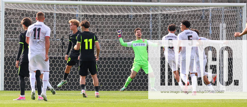 Stuttgart, U19 Champions League, 2026–2027 season, U19 Youth League: VfB Stuttgart vs. Atlético Madrid, Tom Walz, VfB celebrates, celebration
