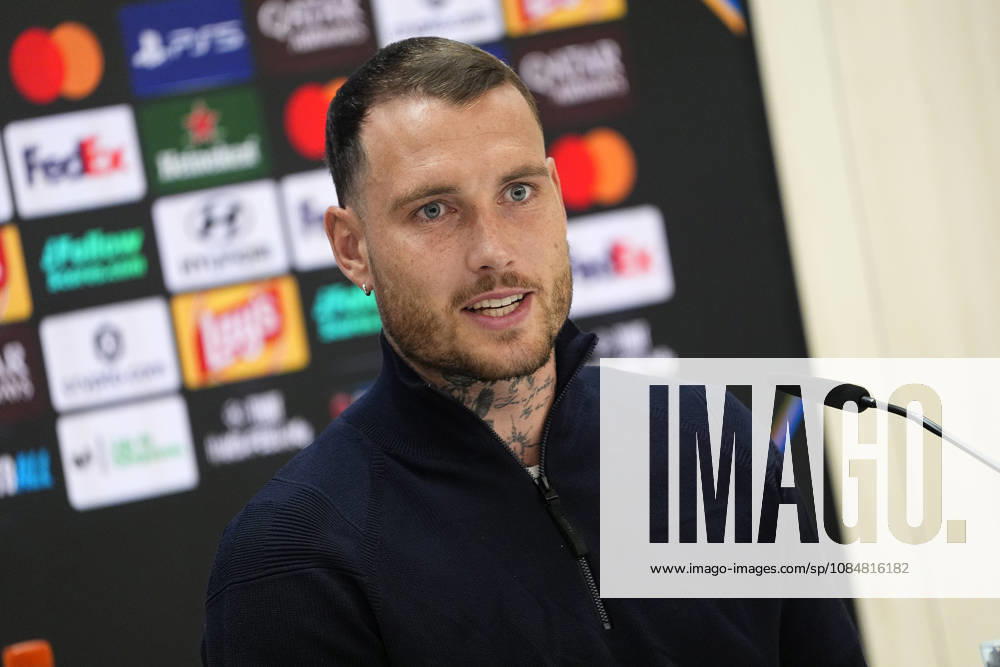 RB Leipzig s David Raum in press conference, PK, Pressekonferenz after raining session prior to the Champions League round 3 match against Real Madrid CF. October 20 2026. (20261020780)