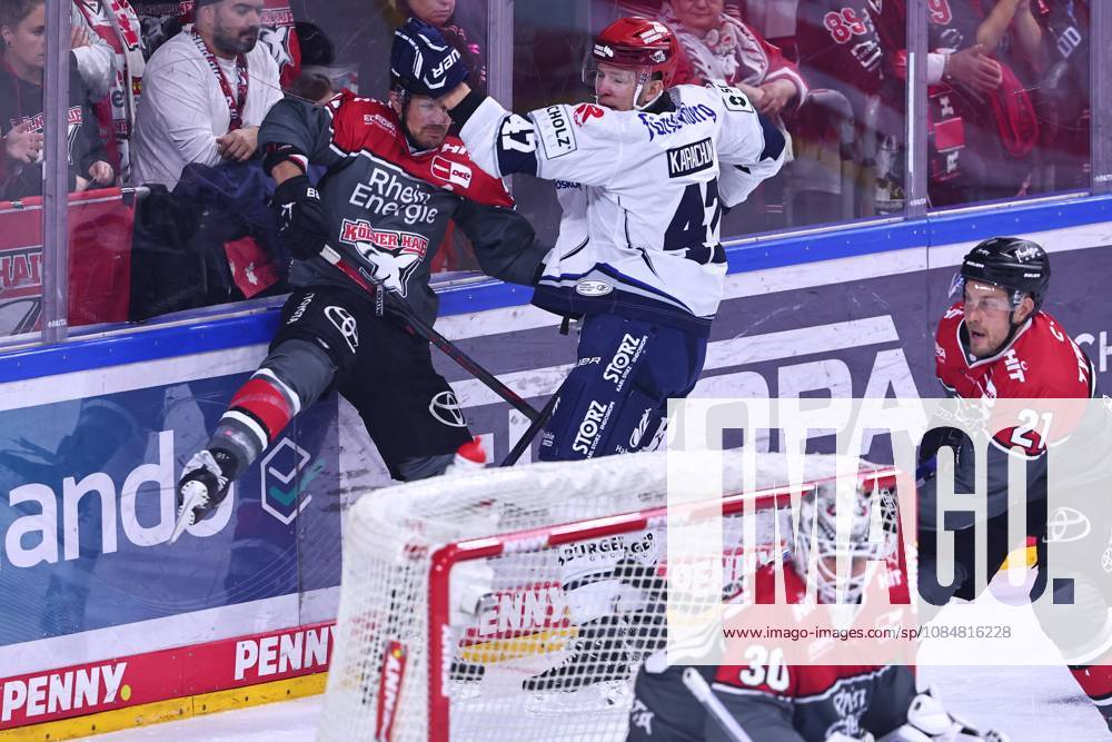 Veli Matti Viitasmaeki (Cologne Sharks), No. 47, in a one-on-one battle with Moritz Mueller (Cologne Sharks), No. 91, GER, Cologne Sharks vs. Schwenninger Wild Wings, ice hockey, Penny DEL, Matchday 49, 2026–2027 season, October 20, 2026, GER, Cologne Sharks vs. Schwenninger Wild Wings, ice hockey, Penny DEL, Matchday 49, 2026–2027 season, October 20, 2026, Cologne