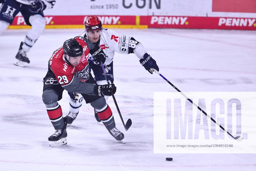 Tim Fleischer (Cologne Sharks), 29, in a one-on-one battle with Kyle Platzer (Schwenningen Wild Wings), 88 GER, Cologne Sharks vs. Schwenningen Wild Wings, ice hockey, Penny DEL, Matchday 49, 2026–2027 season, October 20, 2026, GER, Cologne Sharks vs. Schwenningen Wild Wings, ice hockey, Penny DEL, Matchday 49, 2026–2027 season, October 20, 2026, Cologne