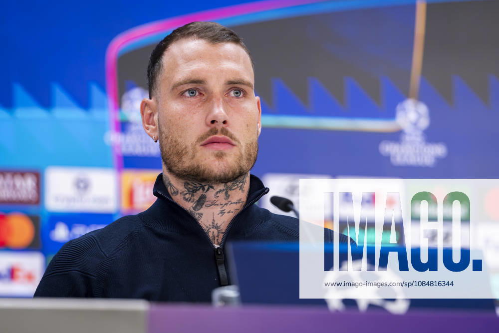 RB Leipzig Training Session And press conference, PK, Pressekonferenz - UEFA Champions League 2026 27 League Phase MD3 MADRID, SPAIN - OCTOBER 20: David Raum of RB Leipzig speaks during the press conference on day ahead of the UEFA Champions League 2026 27 League Phase MD3 at Estadio Bernabeu on October 20, 2026 in Madrid, Spain. Madrid Estadio Bernabeu Madrid Spain