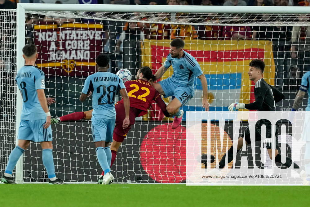 Mario Hermoso of AS Roma scores the goal of 1-0 during the UEFA Champions League 2026 2027 football match between AS Roma and Slovan Bratislava at Stadio Olimpico in Rome (Italy), October 20, 2026. antoniettaxbaldassarre