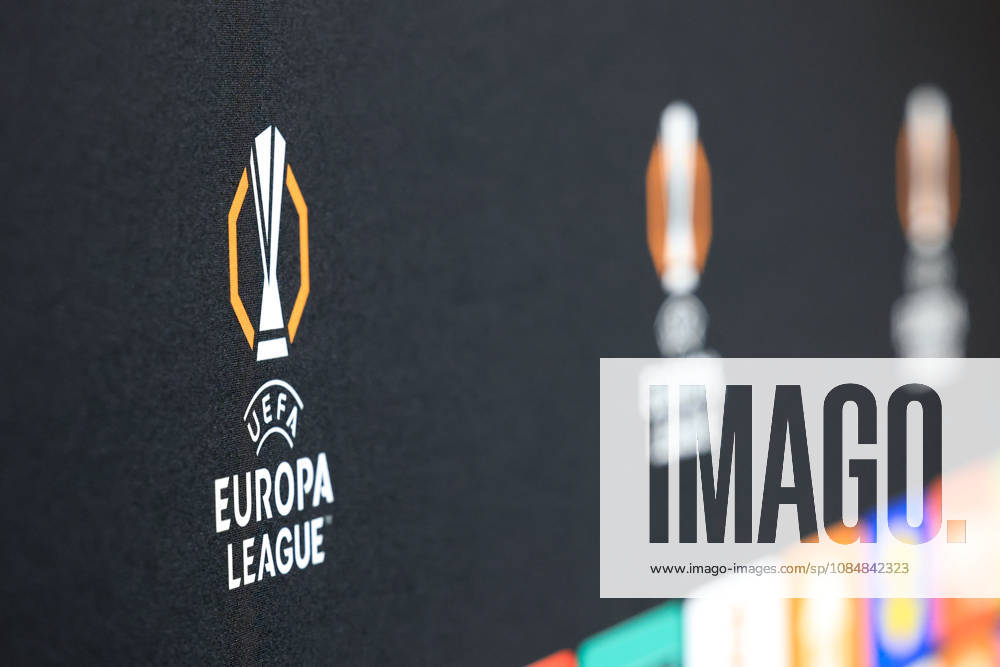 SOCCER - UEFA EL, Sturm vs Marseille GRAZ,AUSTRIA,21.OCT.26 - SOCCER - UEFA Europa League, SK Sturm Graz vs Olympique de Marseille, preview, press conference, PK, Pressekonferenz Sturm. Image shows a feature with the Europa League logo. GEPAxpictures Buehner-Weinrauch