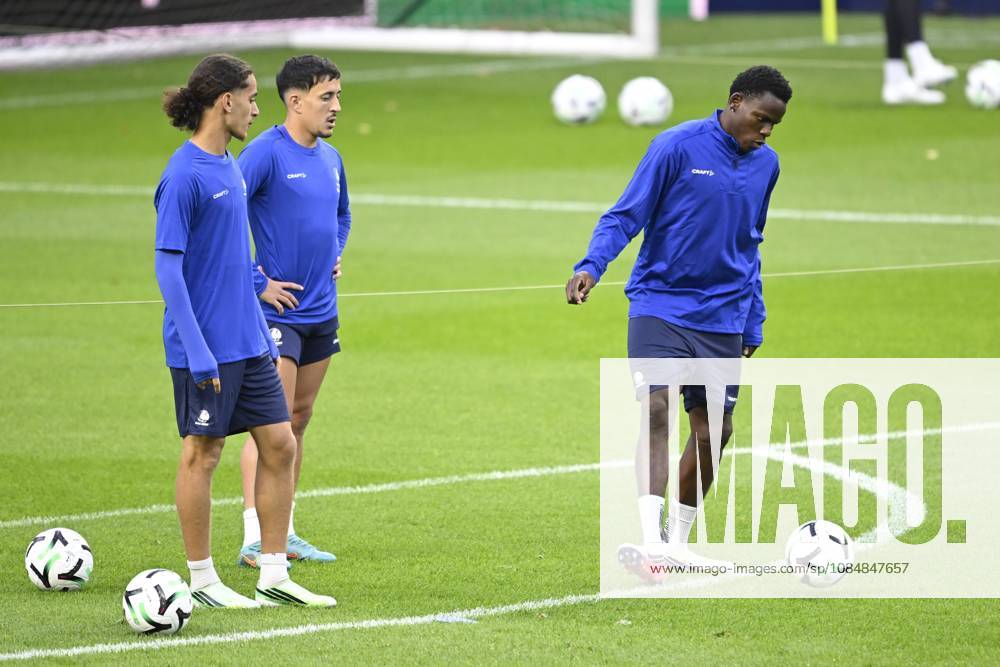 SC Braga v KAA Gent - UEFA Conference League Media Activities 21 10 2026 BRAGA, PORTUGAL - OCTOBER 21 : El Adfaoui Mohammed midfielder of KAA Gent, Kadri Abdelkahar midfielder of KAA Gent and Goore Hyllarion Bi forward of KAA Gent pictured during a training session ahead of the UEFA Conference League 2026 27 League Phase matchday 2 match between SC Braga and KAA Gent on October 21, 2026 in Braga, Portugal, 21 10 2026 Braga Portugal