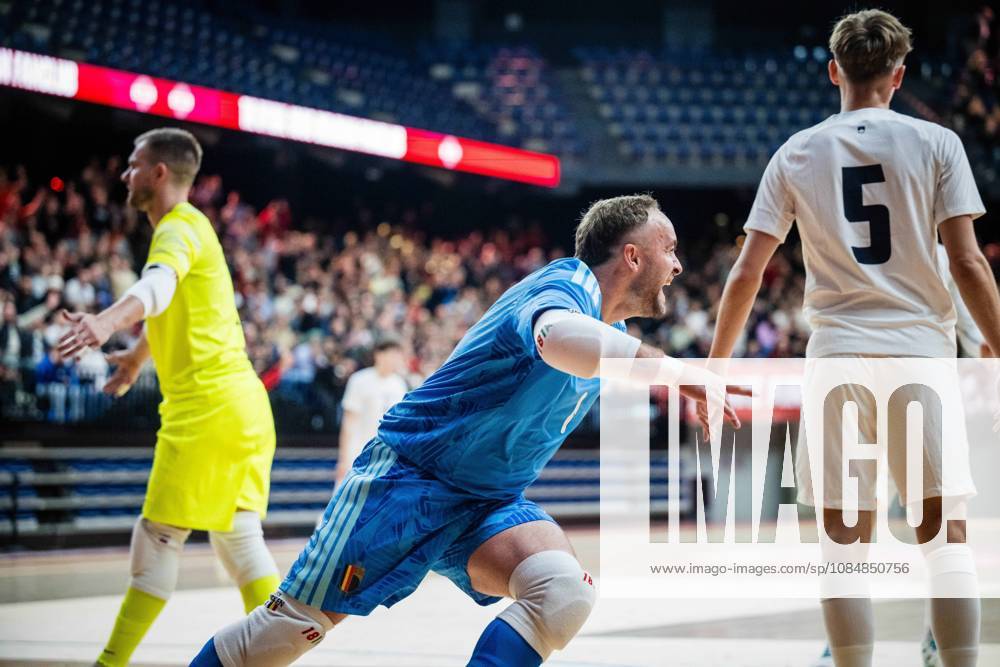 Belgium vs Slovenia - FIFA Futsal World Cup 2028 Main Round Group Phase ANTWERPEN, BELGIUM - OCTOBER 21 : Vrancken Dries goalkeeper of Red Devils Futsal celebrates scoring a goal during the FIFA Futsal World up 2028 main round group phase at the Lotto Arena on October 21, 2026 in Antwerpen, Belgium, 21 10 2026 Antwerpen Belgium