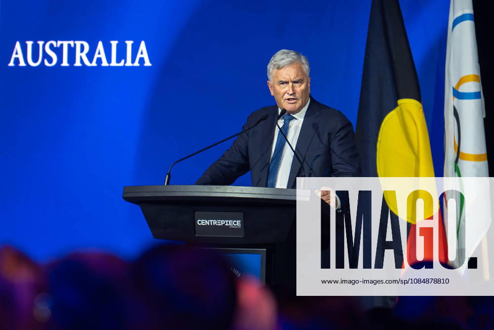 Olympic Games, Olympische Spiele, Olympia, OS ANNIVERSARY DINNER, President of the Australian Olympic Committee Ian Chesterman speaks at the 1956 Olympic Games 70th Anniversary Celebrations, in Melbourne, Wednesday, October 21, 2026. ( NO ARCHIVING MELBOURNE VICTORIA Australia