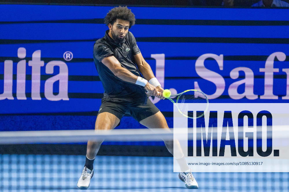 BASEL, SWITZERLAND, OCTOBER 27 Arthur Fils of France hits a backhand against Giovanni Mpetshi Perricard of France during Day 4 of the Swiss Indoors Basel at St. Jakobshalle on October 27, 2026, in Basel, Switzerland