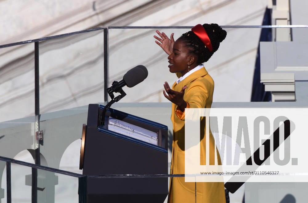 IMAGO ICONS: Amanda Gorman January 20, 2021, Washington, DC, USA: Inaugural poet Amanda Gorman delivers a poem at the ceremony for President Joe Biden and Vice President Kamala Harris at the U.S. Capitol in Washington DC on January 20, 2021. Washington USA - ZUMAg208 20210120_zap_g208_079