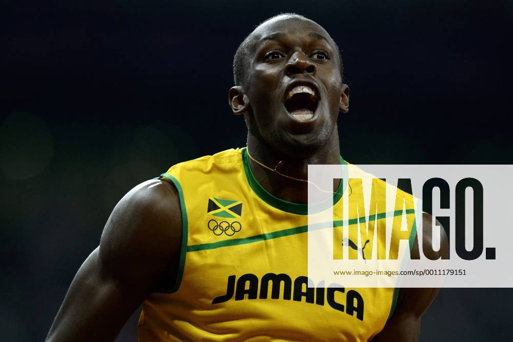 London, England. Jamaicas Usain Bolt (JAM) wins Gold in the Men s 200m Final ahead of compatriots Johan Blake (JAM) in second (Silver) and Warren Weir (JAM) in third (Bronze) during the Athletics on Day 13 of the London 2012 Olympic Games in the Olympic Stadium. Thomsonx ActionPlus20138953