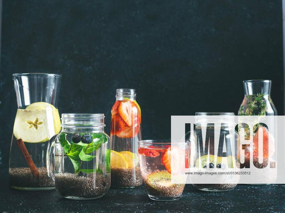 Differnet chia water in glass, copy space, 12.10.2020,
