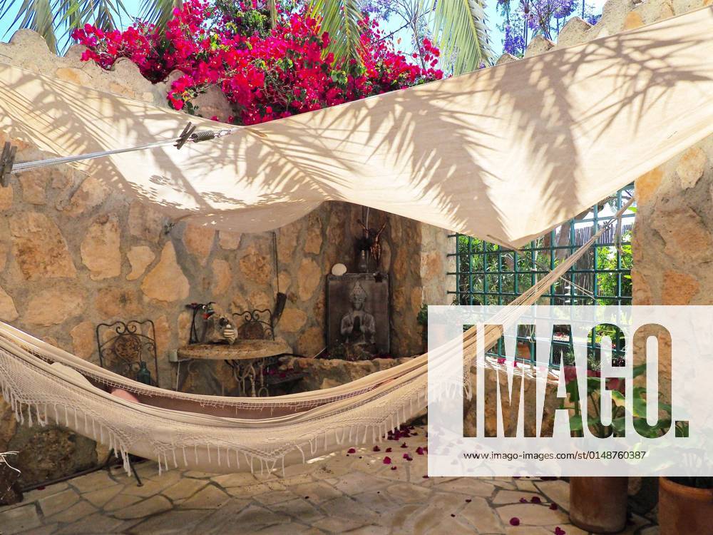 Romantic corner with hammock and awning, Casa del Águila, Andalucia, Spain, Europe