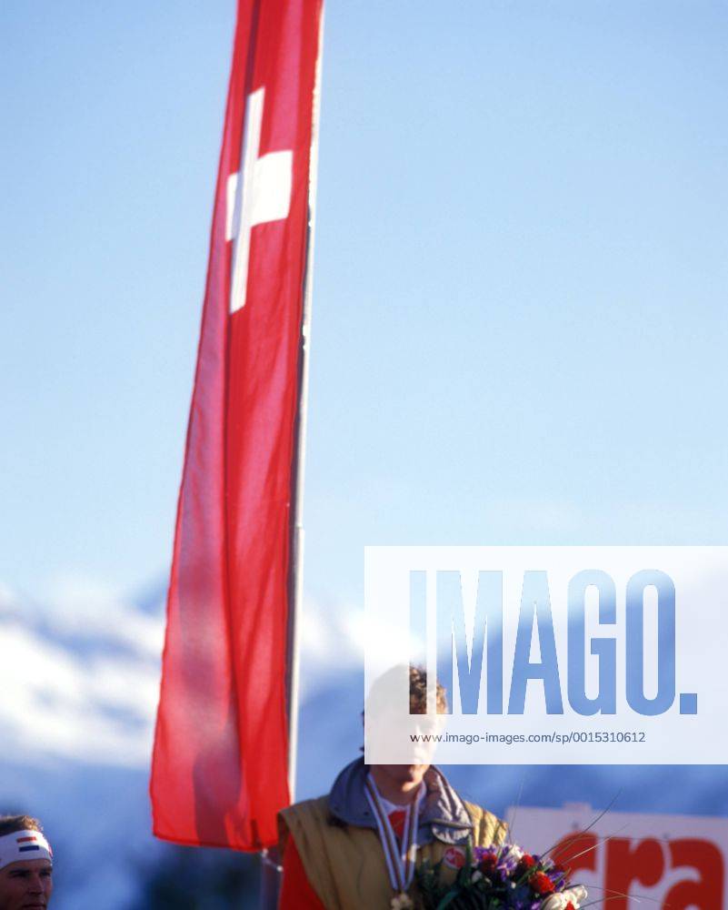 Alpine Ski WM 1987 - Siegerehrung Riesenslalom der Herren - Weltmeister Pirmin Zurbriggen (SUI)