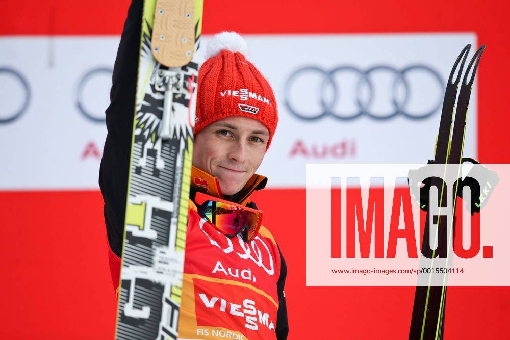 SKI NORDISCH - FIS WC Seefeld, Nordic Triple SEEFELD,AUSTRIA,18.JAN.14 - SKI NORDISCH, NORDISCHE KOMBINATION - FIS Weltcup, Nordic Triple, Siegerehrung. Bild zeigt den Jubel von Eric Frenzel (GER).