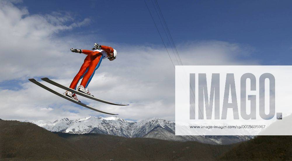 Feb. 10, 2014 - Sochi, Russia - Todd Lodwick of the USA flies off the take-off ramp during Men s Nordic Combined Normal Hill training jump at the RusSki Gorki Jump Center at the 2014 Sochi Winter Olympics. Men s Nordic Combined - Sochi 2014 - ZUMAsc5
