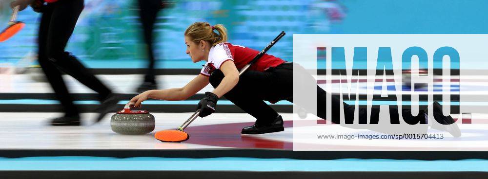 Feb. 11, 2014 - Sochi, Krasnodar Krai, Russia - Russia s Ekaterina GALKINA glides along during the USA vs. Russia women s Curling event during the 2014 Sochi Winter Olympics on February 11 in Sochi, Russia. Women s Curling - Sochi 2014 - ZUMAa35