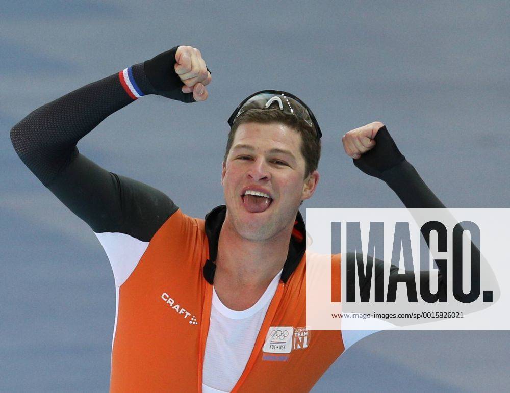 ITAR-TASS: SOCHI, RUSSIA. FEBRUARY 22, 2014. Dutch Sven Kramer reacts after winning gold in the men s speed skating team pursuit event at the 22nd Winter Olympic Games at the Adler Arena Skating Center. RE13AB54