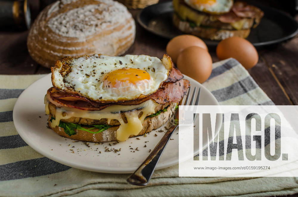 Croque madame delicious french breakfast with ham, cheese, egg and spinach with garlic , 22989792.jpg, croque, madame, breakfast, egg, sandwich, ham, french, monsieur, fried, cheese, food, bread, toast, white, cuisine, melted, traditional, yolk, plate, toasted, closeup, fast, eggs, coffee, meal, lunch, hot, sauce, tasty, delicious, baked, bechamel, sunny, snack, france, salad, fresh, grilled, madam, dish, lettuce, original, hard, spinach, garlic, bio, organic, dark, darkness, old school,