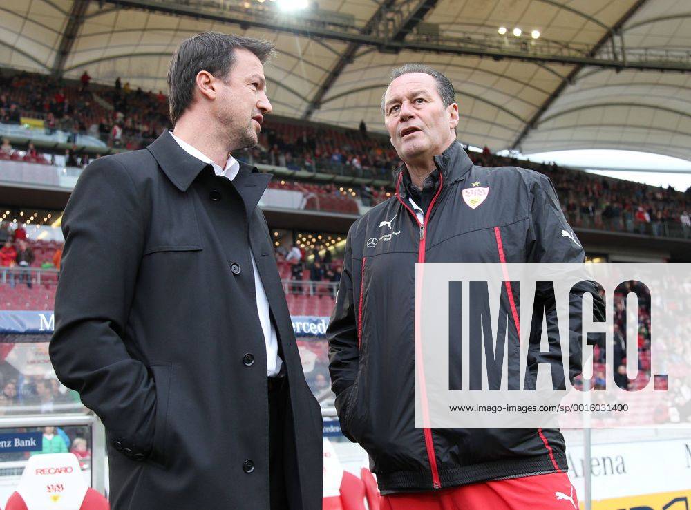 V.li. Sportdirektor Fredi Bobic (VfB), Trainer Huub Stevens (VfB) . VfB Stuttgart-Hamburger SV. Stuttgart, GER, 22.03.2014 , 26. Spieltag Fussball-Bundesliga 2013-2014.