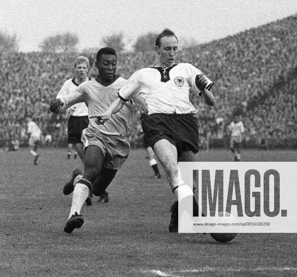 FB-Länderspiel Deutschland-Brasilien 1:2 in Berlin Willi Schulz vor Pele HM