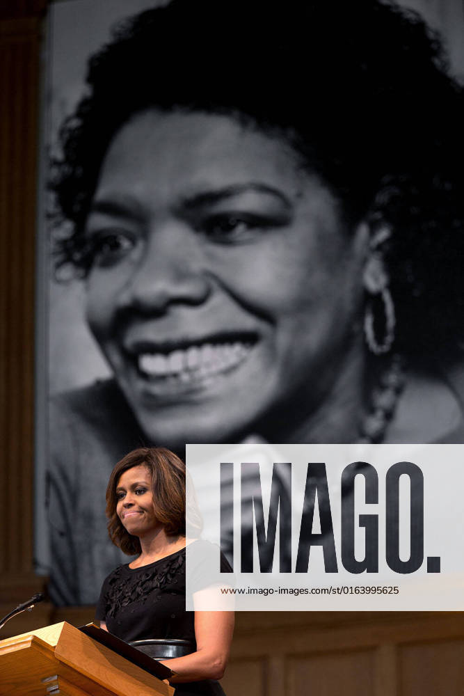IMAGO ICONS: Maya Angelou First Lady Michelle Obama delivers remarks at a private memorial service for Dr. Maya Angelou at Wake Forest University s Wait Chapel in Winston-Salem, N.C.
