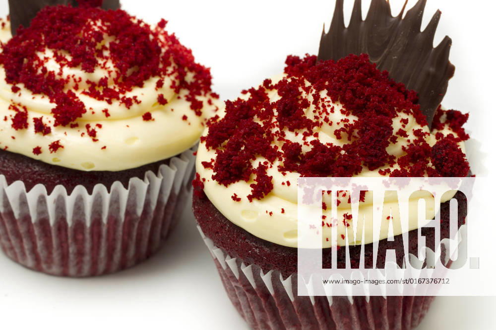 Red velvet cupcakes isolated on white background , 2885517.jpg, baking, cake, chocolate, close up, color, cupcake, dessert, food, fresh, iceing, isolated, macro, nutrition, red, red velvet, sweets,
