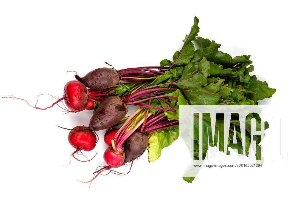 Regional seasonal vegetables beet and ring beet with green on white background Germany