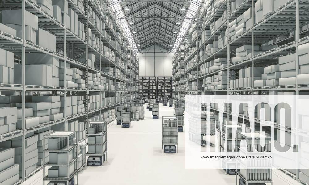 IMAGO Creative: Business, Inflation und Lieferketten automated warehouse 3d render, automated warehouse 3d render illustration in wireframe, automated warehouse 3d render illustration in wireframe, 11.04.2022,