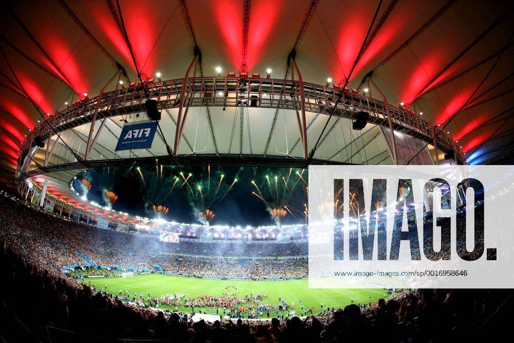 Fireworks are launched after the final match of 2014 FIFA World Cup at the Estadio do Maracana Stadium in Rio de Janeiro, on July 13, 2014.