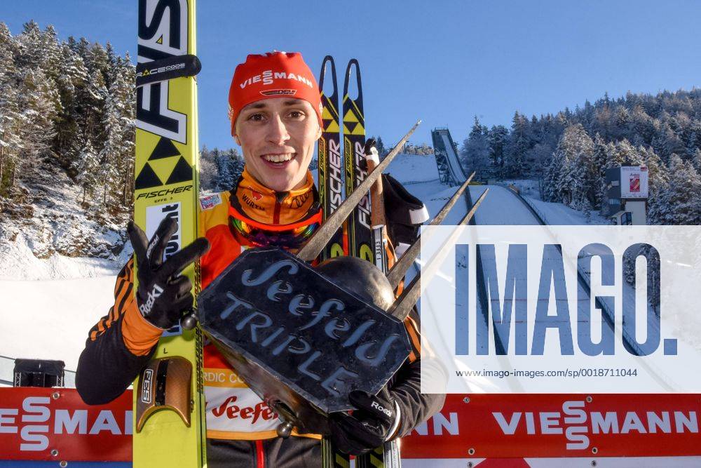 NORDIC SKIING - FIS WC Seefeld SEEFELD,AUSTRIA,18.JAN.15 - NORDIC SKIING, NORDIC COMBINED - FIS World Cup, Nordic Triple, Gundersen, men, award ceremony. Image shows the rejoicing of winner Eric Frenzel (GER).