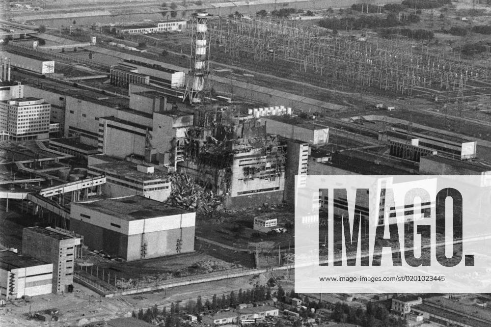 Kiev Region, Ukrainian SSR, USSR. The view shows the Chernobyl Nuclear Power Plant after the accident. On April 26, 1986, an explosion occurred in the reactor no. 4 of the nuclear power plant during equipment tests after the shutdown of the reactor for the next scheduled preventive maintenance. Valery Zufarov, Vladimir Repik TASS 32395725