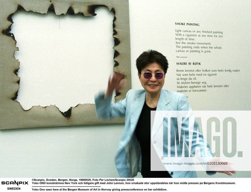 Scanpix, Sweden, Bergen, Norway, 19990520, Photo Per Löchen Scanpix 20520 Yoko ONO artist New York and formerly married to John Lennon, she caused a big stir when she met the press at the Bergen Museum of Art Yoko Ono seen here at the Bergen Museum of Art in Norway giving pressconference on her exhibition BERGEN NORGE x2052