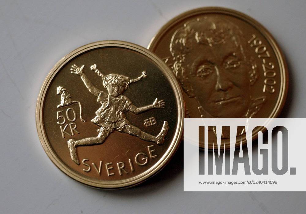 STOCKHOLM 20021114 Myntverket and Riksbank Governor Urban Bäckström present a new jubilee coin with an edition of 100,000, with a motif of Astrid Lindgren on one side and Pippi Longstocking on the other, Stockholm, November 14, 2002 Only twice before have people been allowed to adorn a jubilee coin Last time it was Alfred Nobel STOCKHOLM SWEDEN
