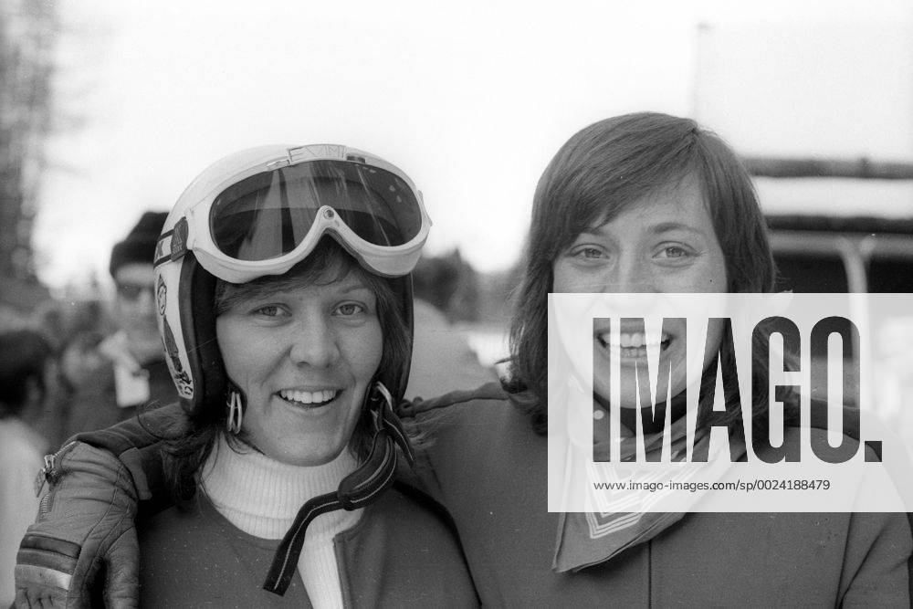 Weltcup 1971 1972, Damen Abfahrt in Bad Gastein, die Schwestern Evi (li.) und Rosi Mittermaier (beide BR Deutschland)