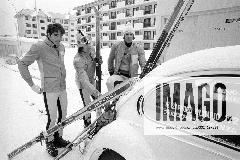 Olympische Spiele 1972 in Sapporo, v.li.: Christian Neureuther, Max Rieger und Sepp Heckelmiller (alle BR Deutschland)