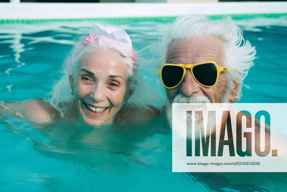 Generative AI. Senior Couple Relaxing In Swimming Pool Together Wroc?aw, Lower Silesian Voivodeship, Poland CR_PJWUOI230405D-1165823-01 ,property released