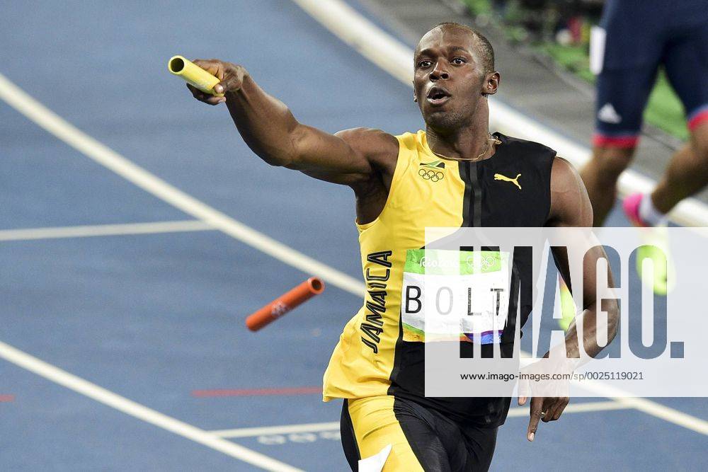 Rio 2016, Leichtathletik, Usain Bolt schafft Triple-Triple Joie d Usain Bolt (jam) a l arrivee de la Finale 4x100m ATHLETISME : JO 2016 RIO - 19 08 2016 JBAutissier Panoramic
