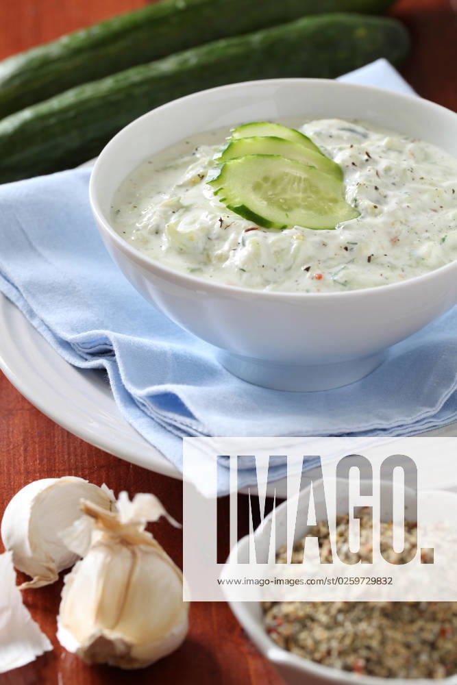 Tzatziki - Greek yogurt sauce with cucumbers, dill and garlic, known as tarator or snezhanka in Bulgaria or zaziki in Turkey. Shallow DOF
