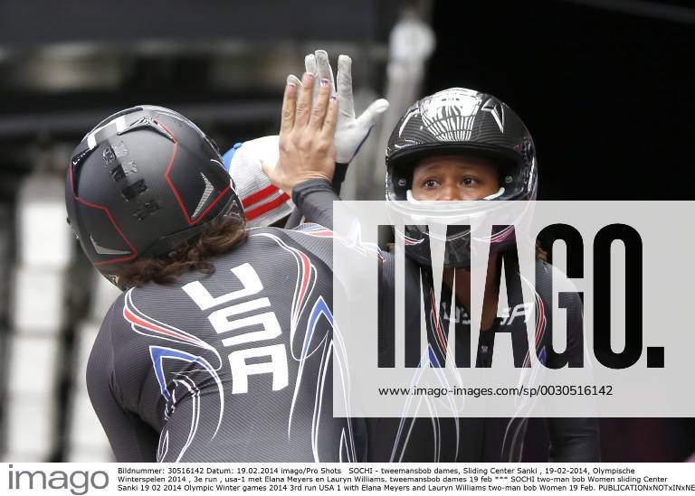 SOCHI two-man bob Women sliding Center Sanki 19 02 2014 Olympic Winter games 2014 3rd run USA 1 with Elana Meyers and Lauryn Williams two-man bob Women 19 Feb.