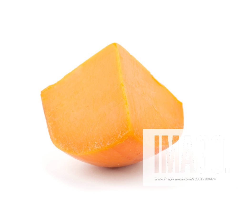 Piece of orange cheese. Isolated on white background