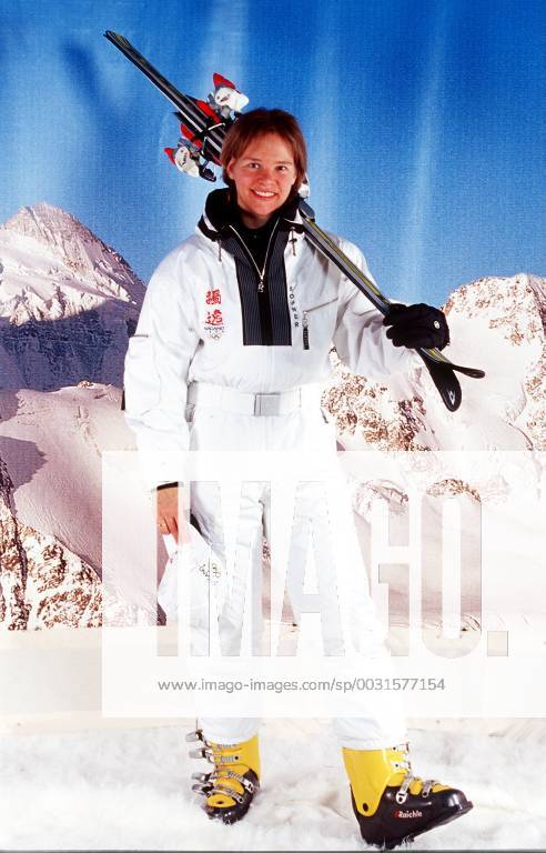 Katja Seizinger Alpine Skiing Olympia 1998 in Nagano in original clothing Neuss Germany
