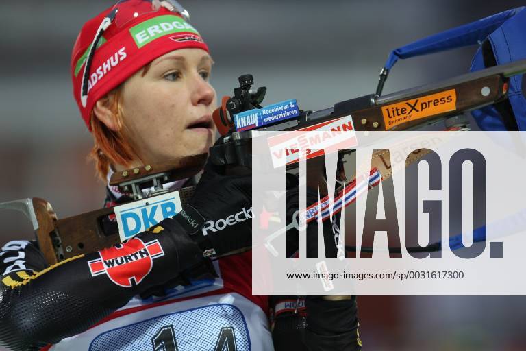 Kati Wilhelm with gun recorded at the Biathlon World Cup in Östersund on 6 12 2009 Östersund Sweden