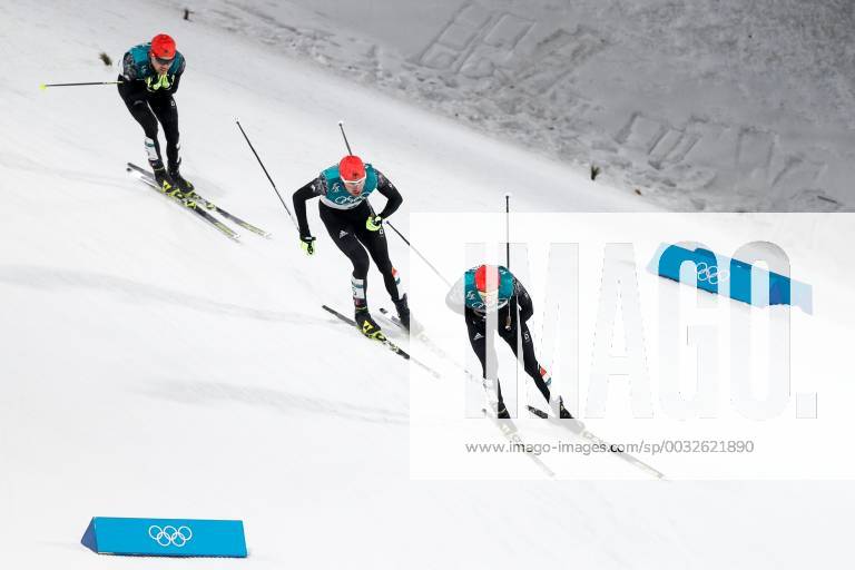 OLYMPICS - 2018 Winter Olympics PYEONGCHANG,SOUTH KOREA,20.FEB.18 - OLYMPICS, NORDIC SKIING, NORDIC COMBINED, CROSS COUNTRY SKIING - Olympic Winter games Winterspiele Spiele Summer games PyeongChang 2018, 10km Gundersen. Image shows Eric Frenzel (GER), Johannes Rydzek (GER) and Fabian Riessle (GER). GEPAxpictures Klansek