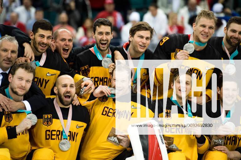 Team Germany silver celebrating after the Ice Hockey Mens Final between Olympic Athletes from Russia OAR and Germany during day sixteen of the 2018 Winter Olympics on February 25, 2018 in Pyeongchang Photo Joel Marklund BILDBYR N Code JM 87649
