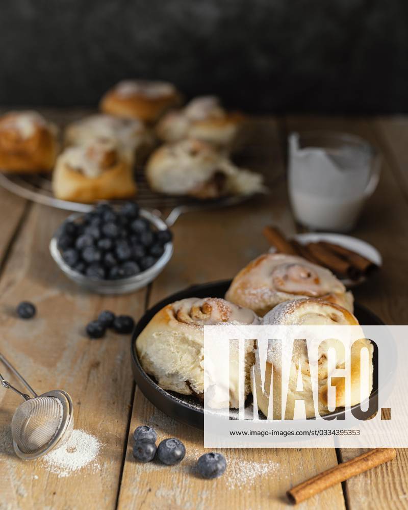 Cinnamon roll Blueberries high Angle