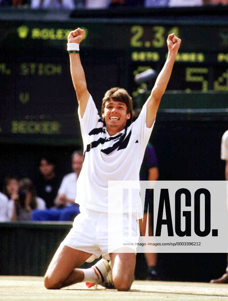 Michael Stich (Deutschland) gewinnt die All England Championships 1991 Tennis Herren All England Championships 1991, Grand Slam, ATP Tour, Finale Einzelbild Wimbledon London Freude, Begeisterung, Tennis Herren All England Championships 1991, Grand Slam, ATP Tour, Finale Einzelbild Wimbledon London Freude, Begeisterung,