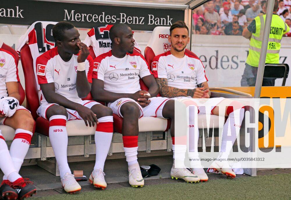 VfB Stuttgart Atletico Madrid Germany Stuttgart 05 08 2018 Football Bundesliga Season 2018 2019 Test match VfB Stuttgart Atletico Madrid v Chadrac Akolo Orel Mangala Anastasios Donis all VfB Stuttgart